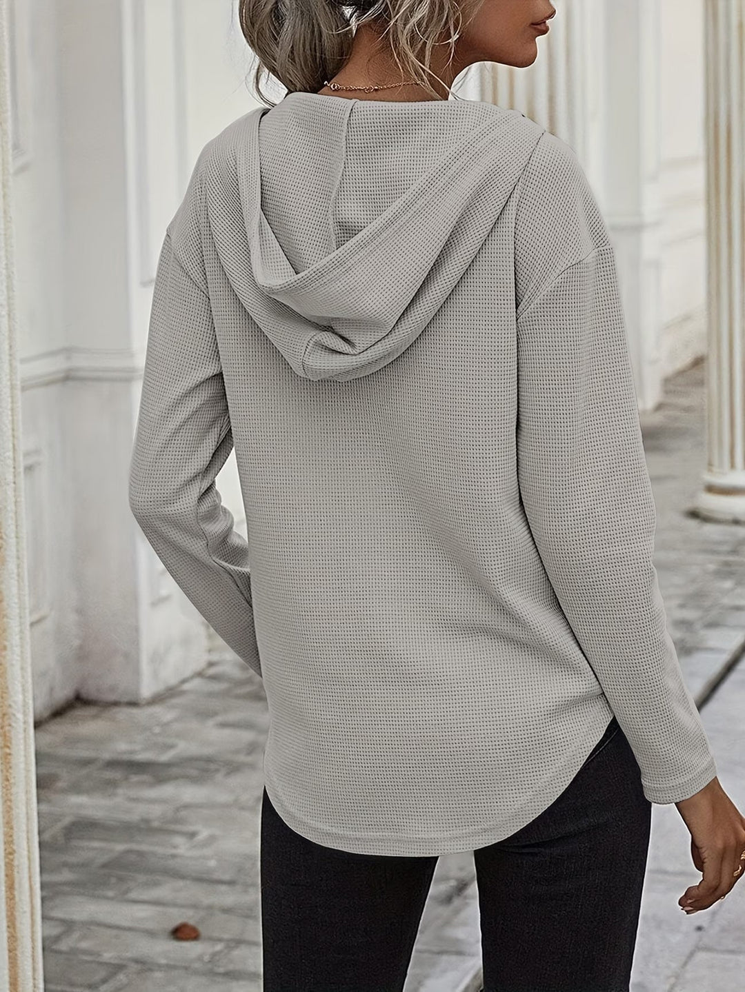 Seonie - Manga Larga Cuello en V Sudadera Con Capucha