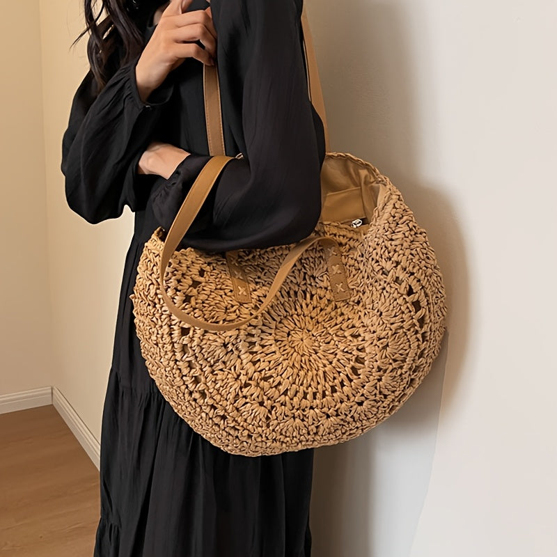 Cléa - Bolso De Hombro Redondo De Paja Trenzada