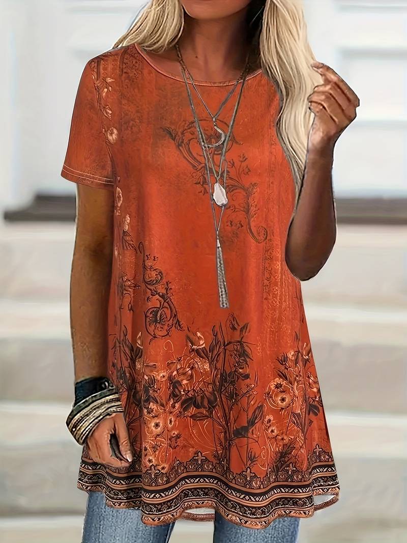 Abhishani - Camiseta Holgada Con Estampado Floral