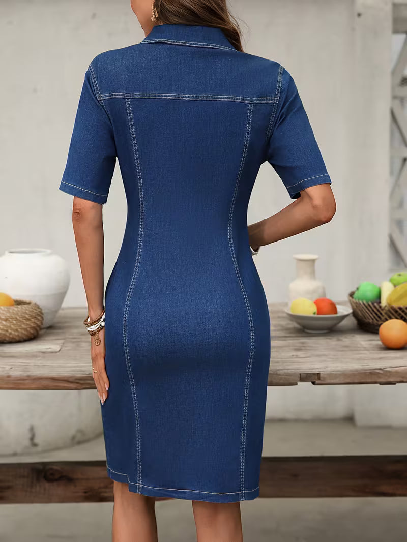 Serila - Vestido Vaquero Vintage Con Cremallera Completa