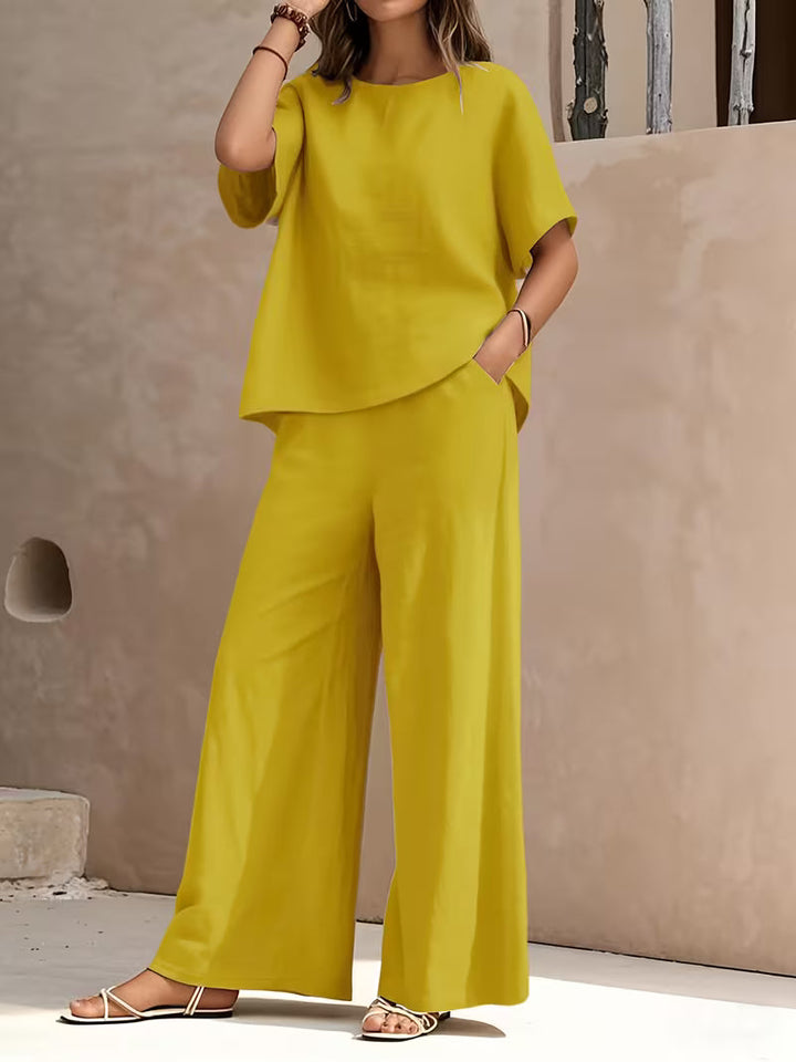 Josy - Conjunto de Camiseta de Manga Corta y Pantalón de Pierna Ancha
