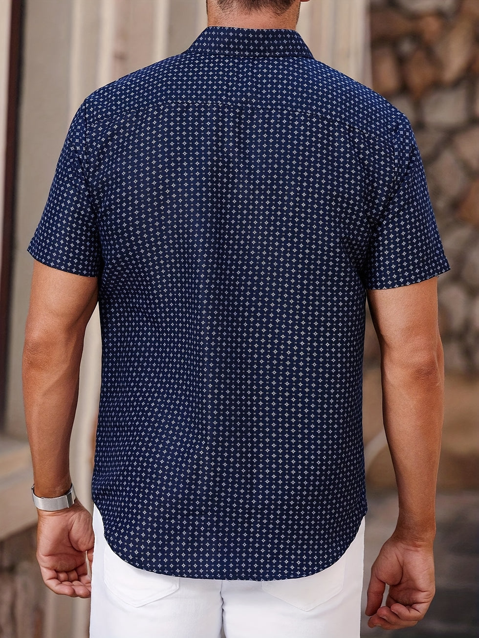 Orvian - Camisa De Manga Corta Con Estampado Geométrico Y Botones