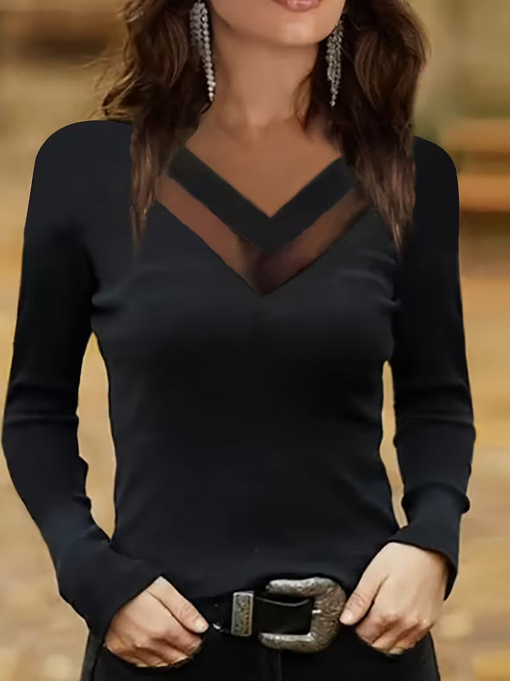 Mesha - Camiseta De Manga Larga Con Inserción De Malla Y Cuello en V