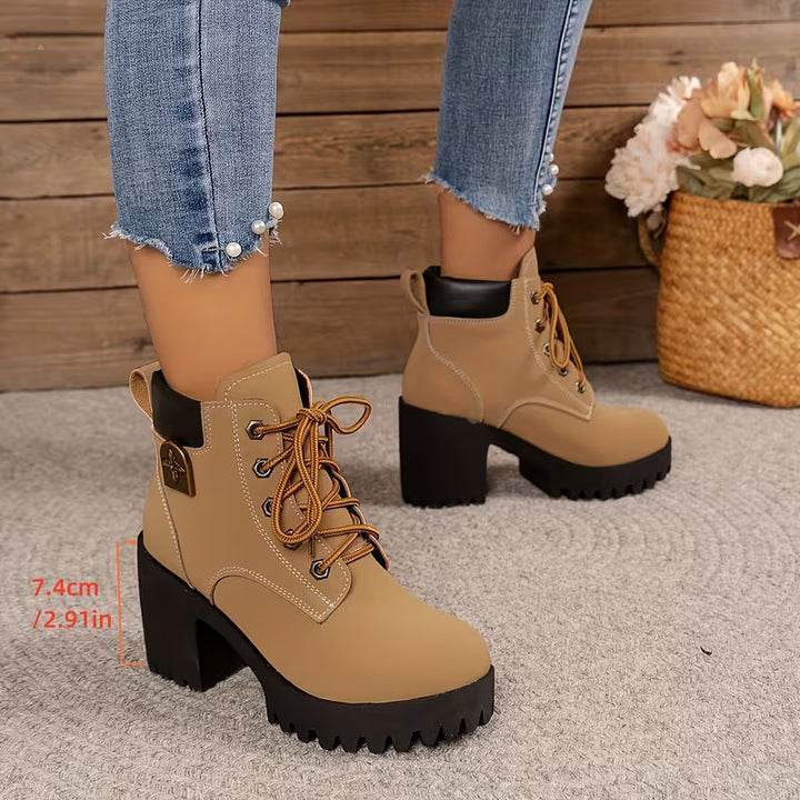 Donjeta - Botines Con Tacón Grueso y Cordones