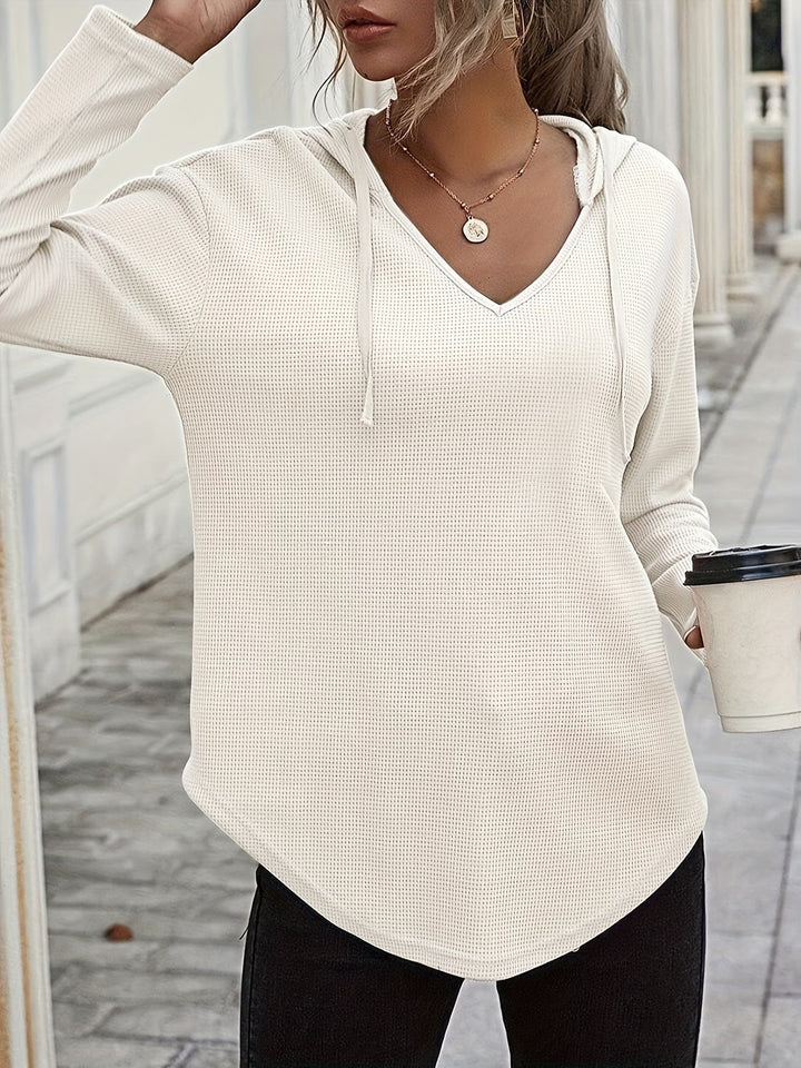Seonie - Manga Larga Cuello en V Sudadera Con Capucha