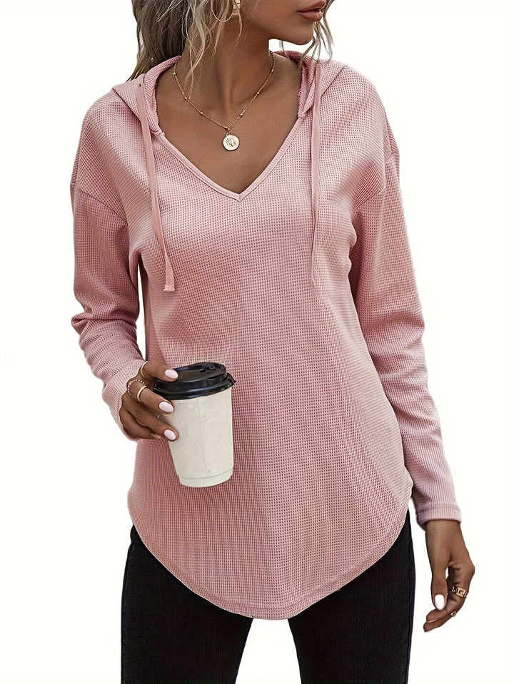 Seonie - Manga Larga Cuello en V Sudadera Con Capucha