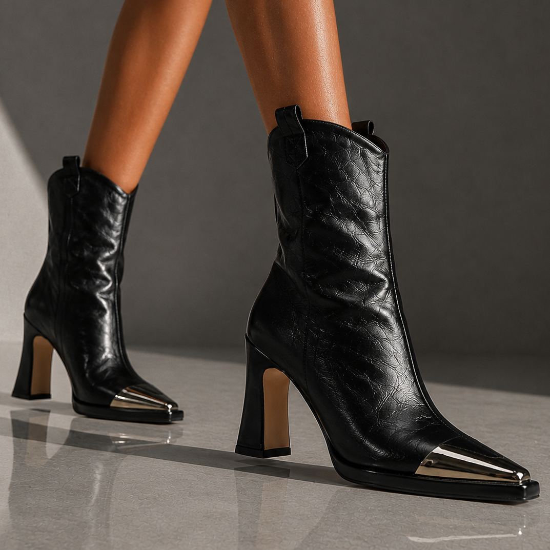 Dobila - Botines De Estilo Western Con Puntera Metalizada