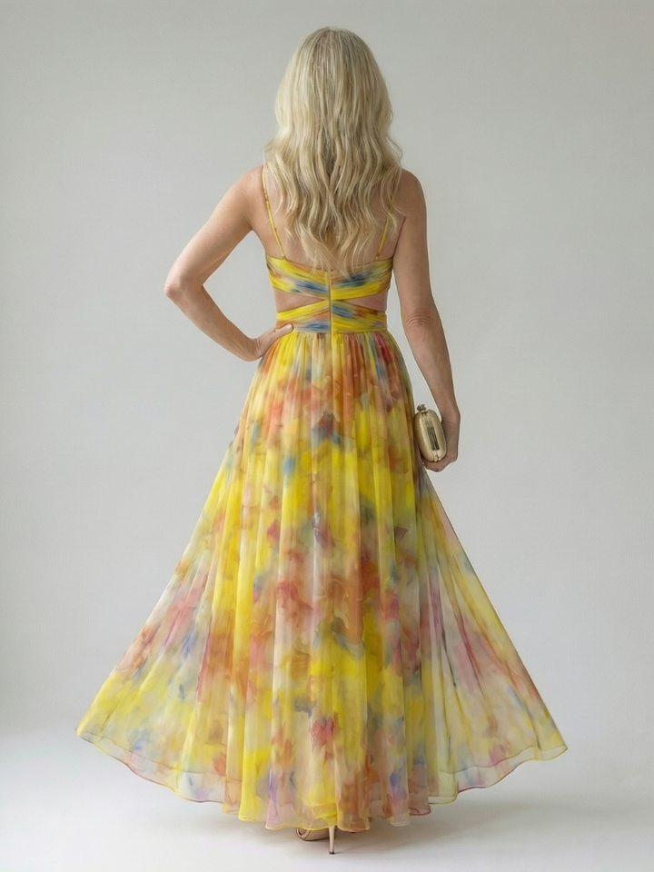 Xeenia - Elegante Vestido Largo De Gasa Con Aberturas