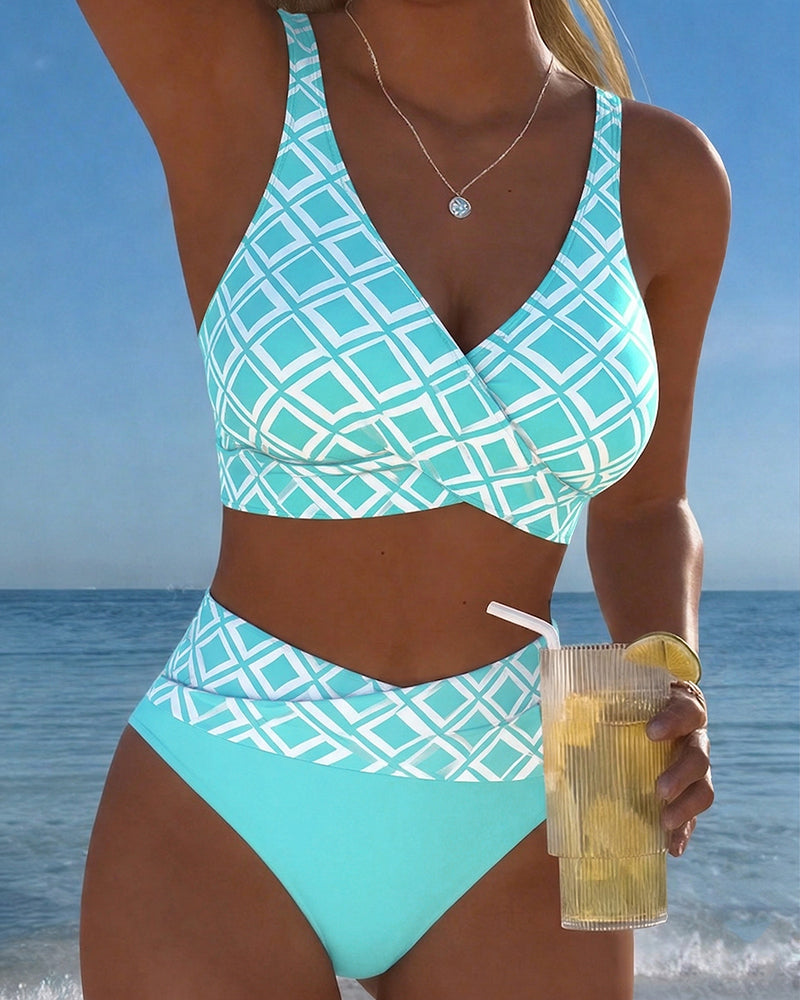 Chelvi - Elegante Bikini De Dos Piezas Con Estampado De Rombos