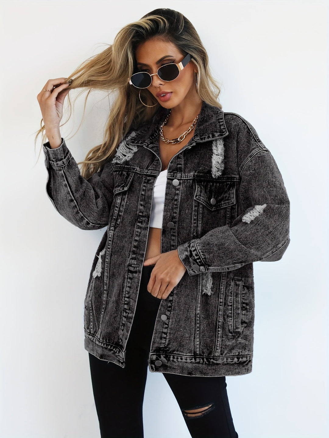 Keazjah - Chaqueta Vaquera De Corte Ancho