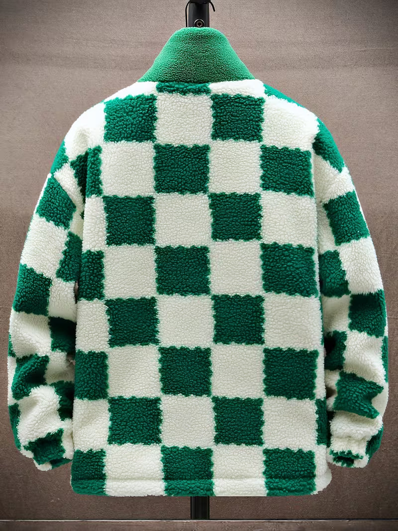 Melany - Chaqueta de Forro Polar a Cuadros Con Capucha y Cremallera