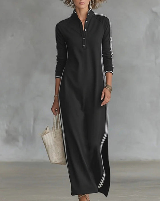 Sirilak - Vestido Con Cuello en V Y Botones en Contraste