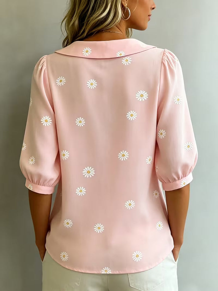 Alvique - Blusa De Manga Corta Con Cuello Estampado Floral