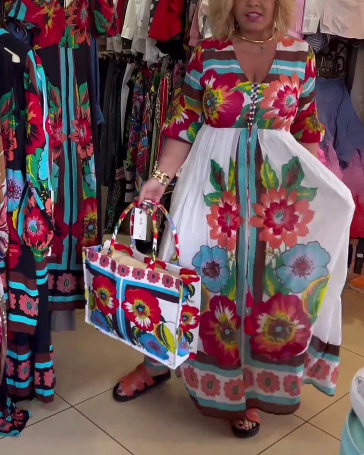 Nerijaa - Vestido Floral Con Escote En V Profundo