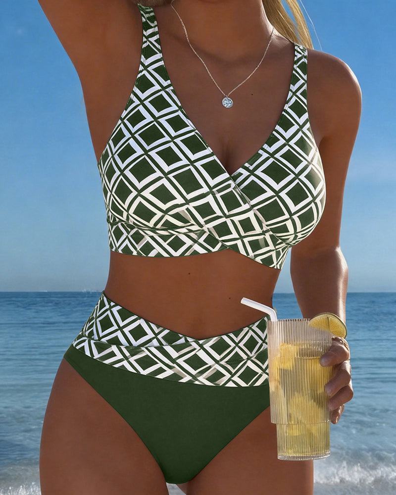 Chelvi - Elegante Bikini De Dos Piezas Con Estampado De Rombos