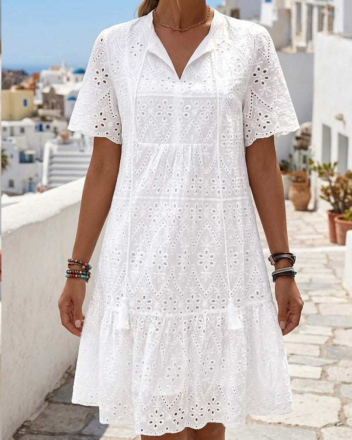 Aphinya - Vestido Calado De Manga Corta