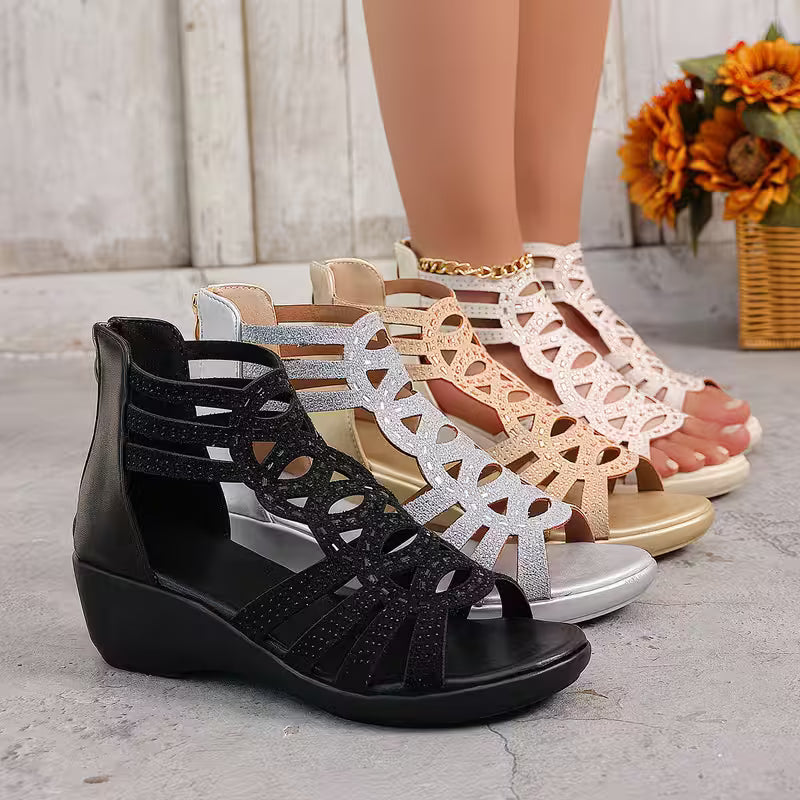 Umona - Elegantes Sandalias Con Cuña y Punta Abierta