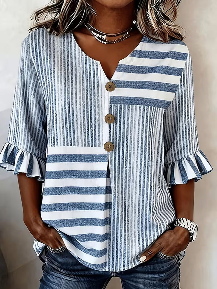 Avyra - Blusa a Rayas Con Patchwork Y Mangas Con Volantes