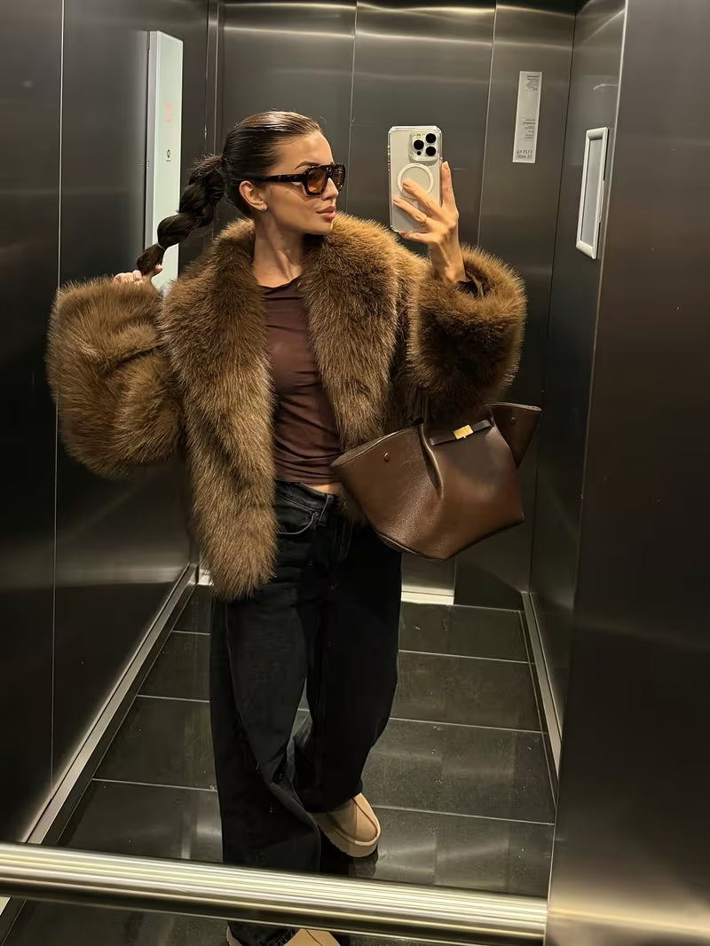 Jorida - Chaqueta Corta Oversize De Pelo Sintético Con Solapas