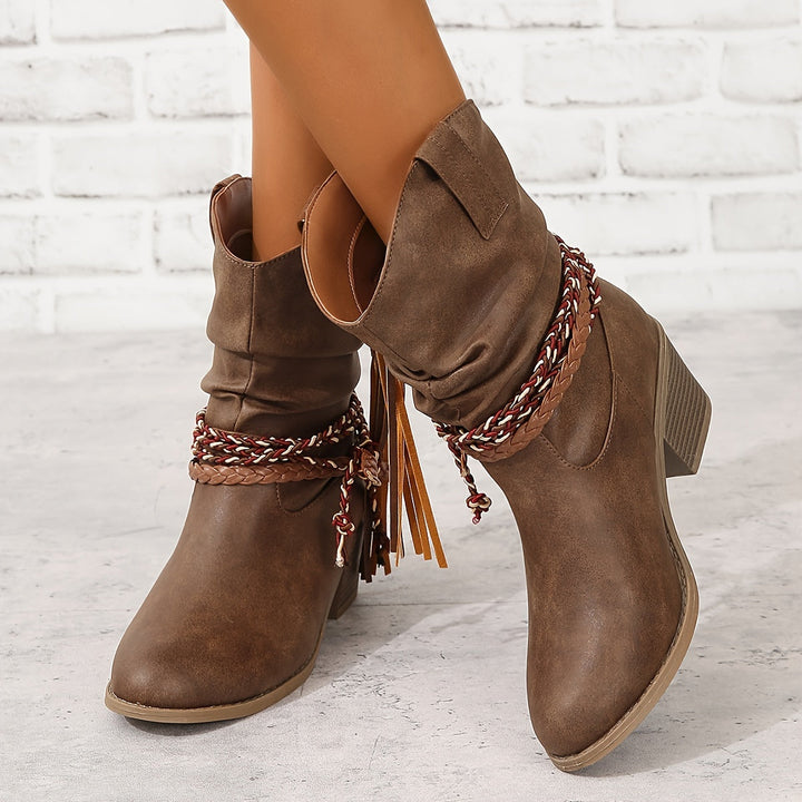 Asenath - Botas Elegantes Con Tacón Grueso Y Cordones