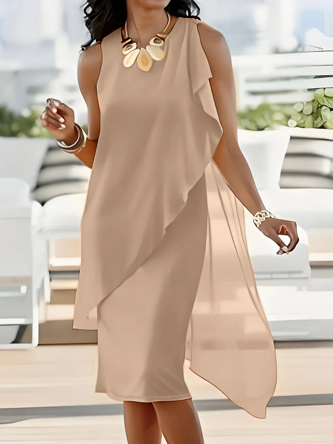 Maren - Elegante Vestido Midi Con Mangas Sin Mangas