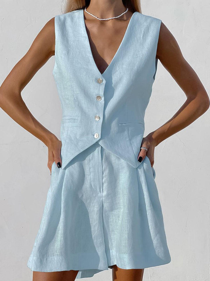 Dynisa - Conjunto De Chaleco y Pantalones CortosDe Lino