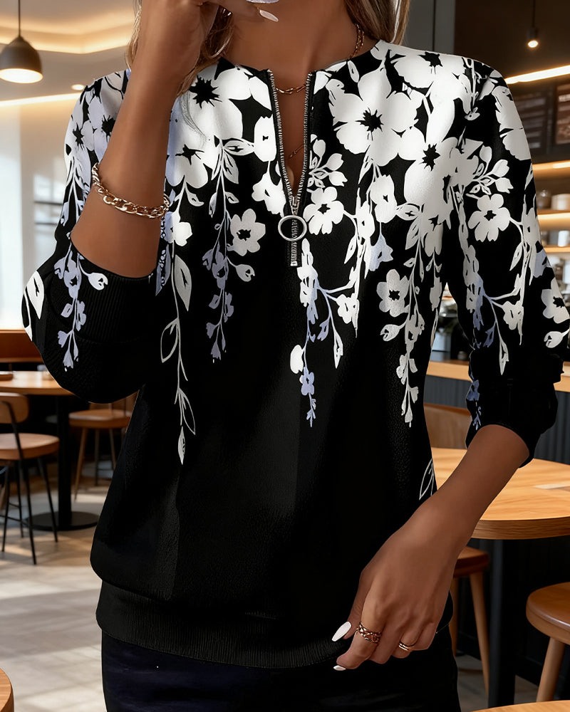 Jessalen - Sudadera Estampada con Cuello y Media Cremallera