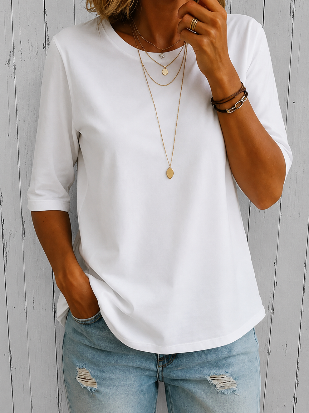 Beela - Cómoda Camiseta Con Cuello Redondo