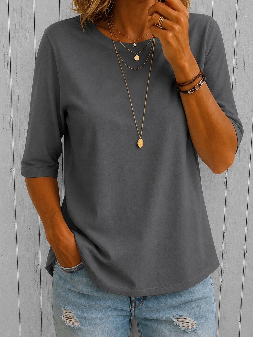 Beela - Cómoda Camiseta Con Cuello Redondo