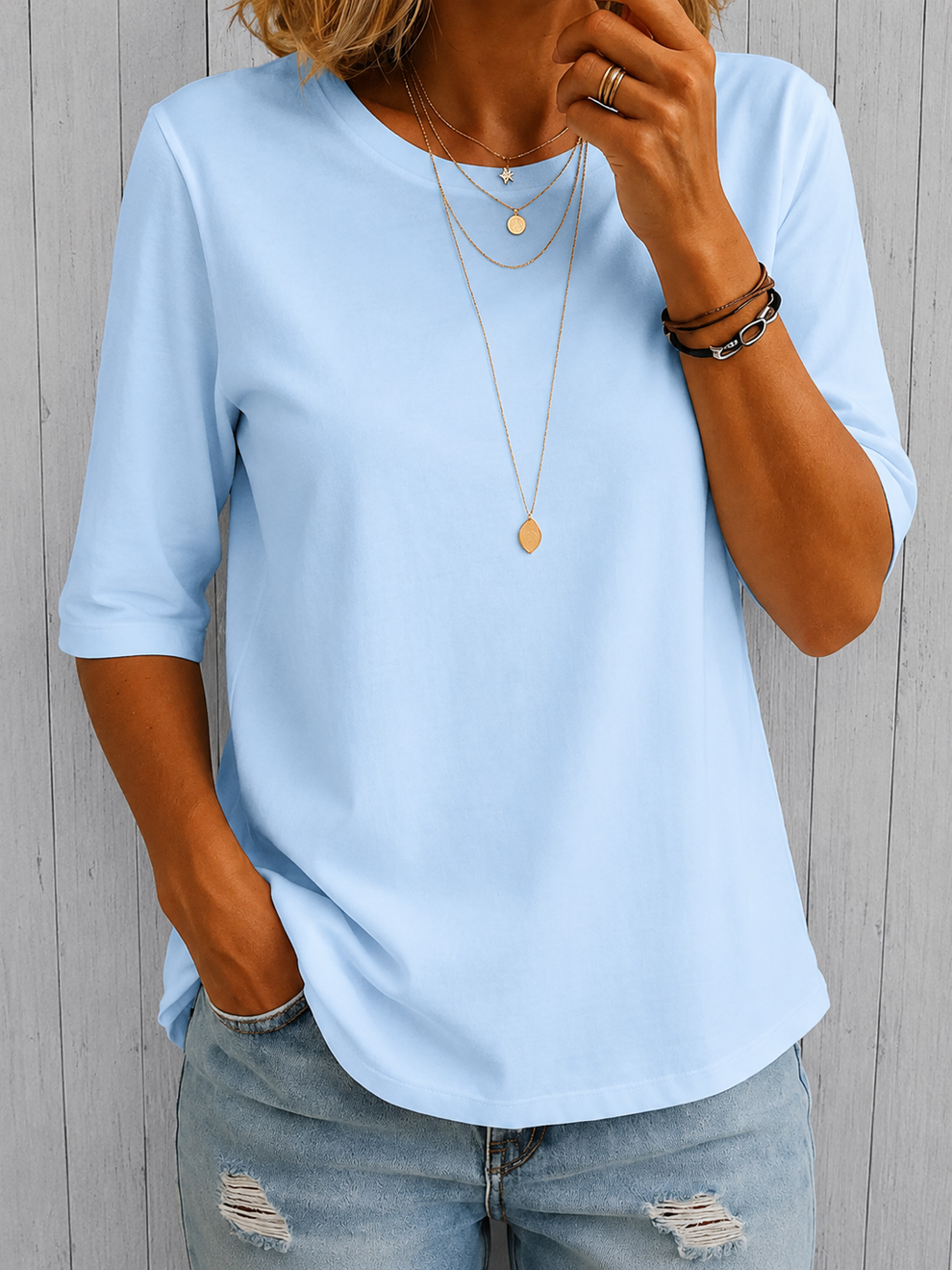 Beela - Cómoda Camiseta Con Cuello Redondo