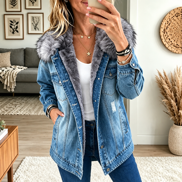 Milene - Chaqueta Vaquera Con Cuello De Piel