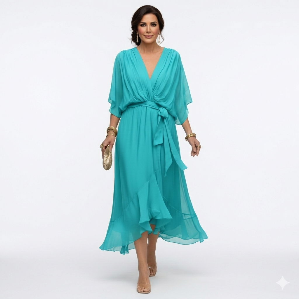 Zagda - Elegante Vestido Midi Con Cuello en V