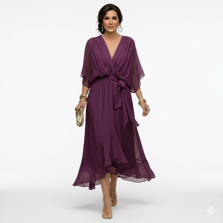 Zagda - Elegante Vestido Midi Con Cuello en V