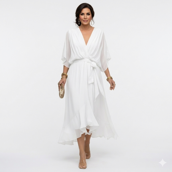 Zagda - Elegante Vestido Midi Con Cuello en V