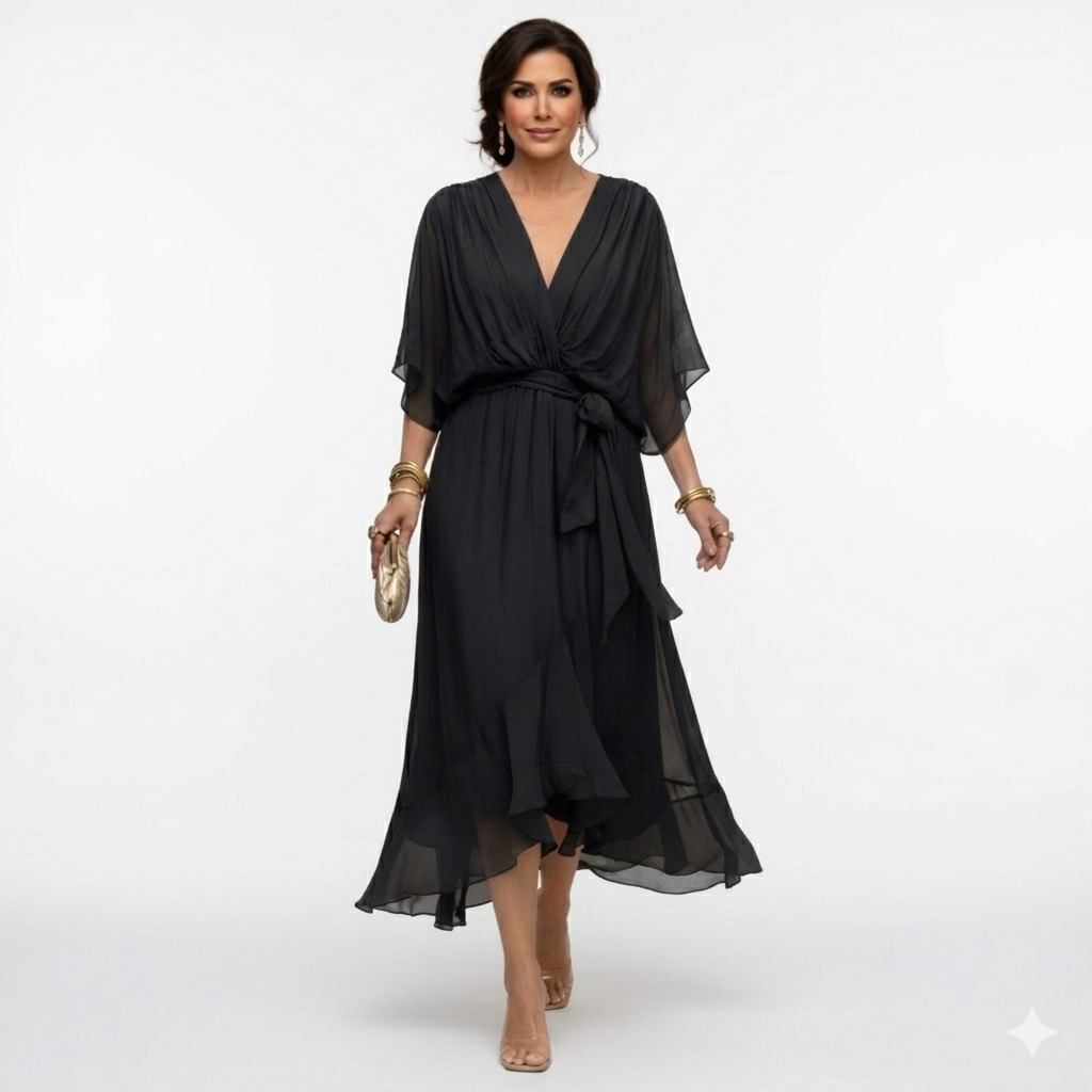 Zagda - Elegante Vestido Midi Con Cuello en V