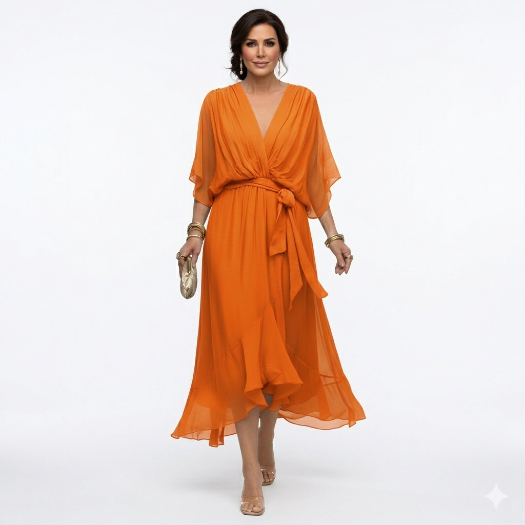 Zagda - Elegante Vestido Midi Con Cuello en V