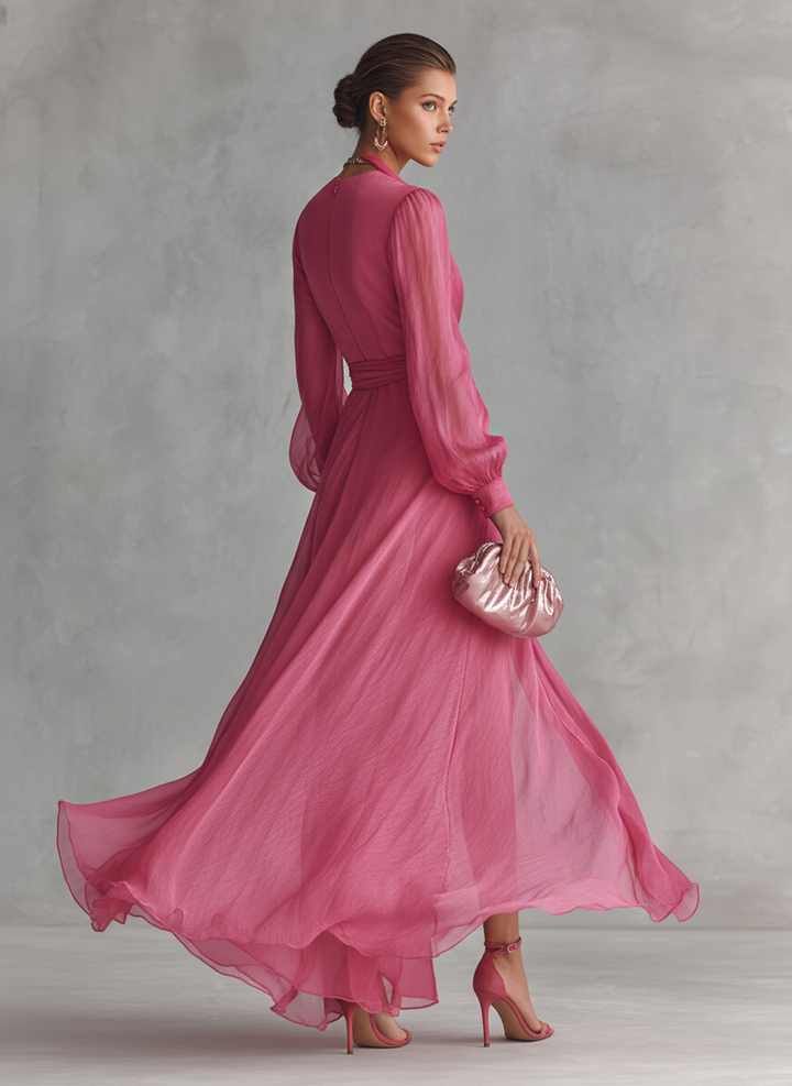 Jalesa - Vestido Largo De Gasa Con Lazo En La Cintura
