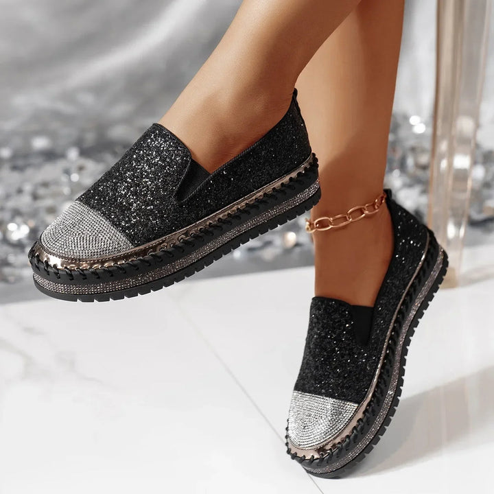 Lizka - Mocasines de Plataforma Con Purpurina y Pedrería