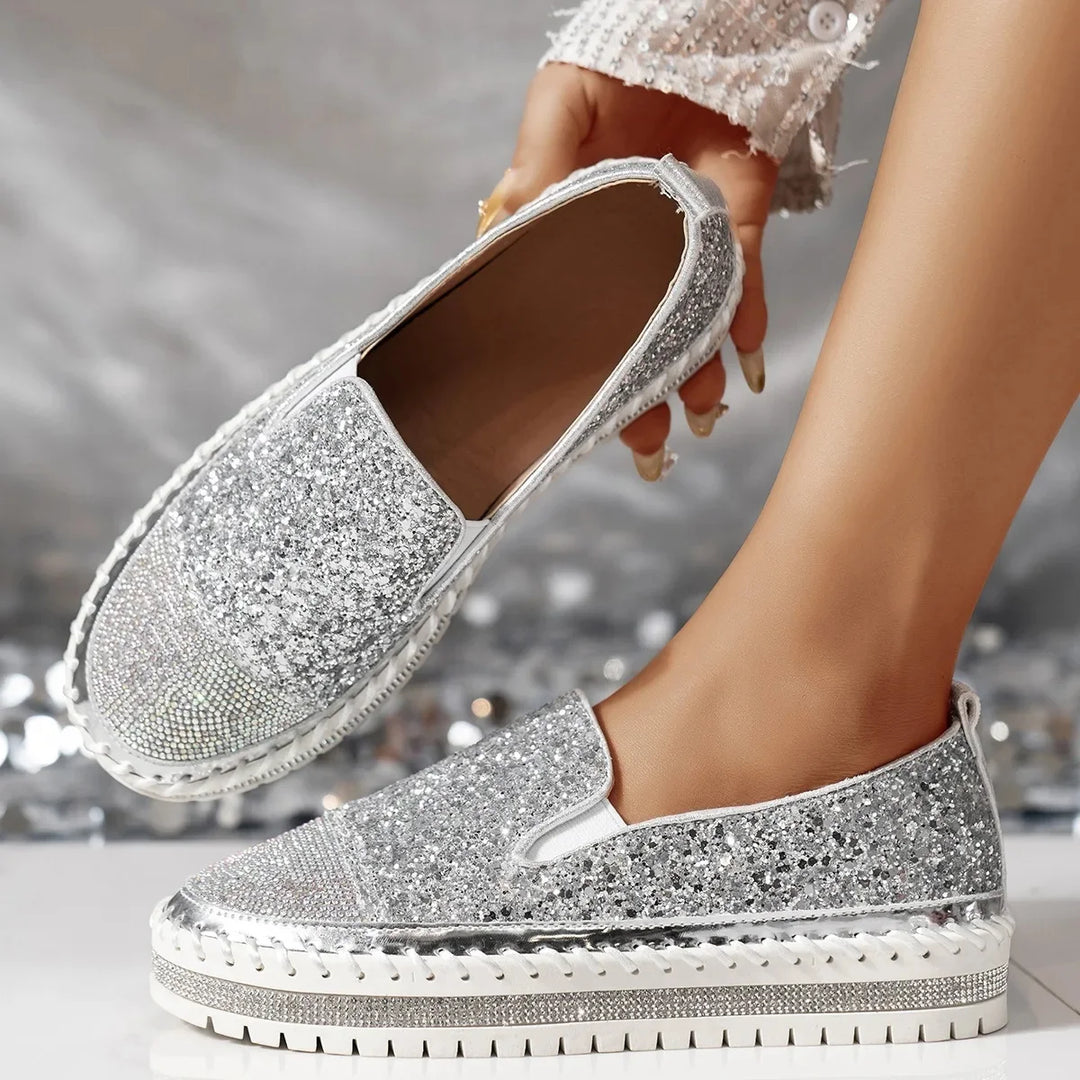 Lizka - Mocasines de Plataforma Con Purpurina y Pedrería