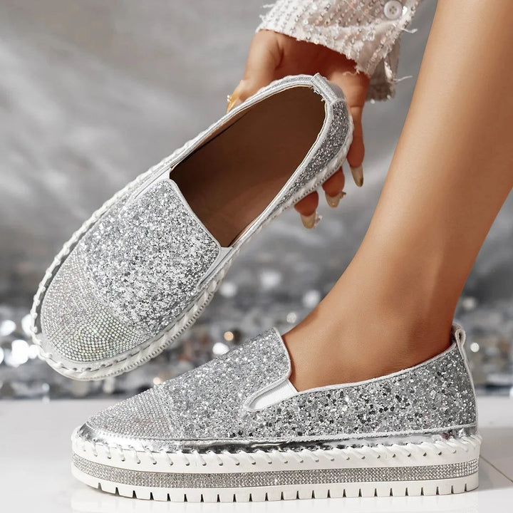 Lizka - Mocasines de Plataforma Con Purpurina y Pedrería