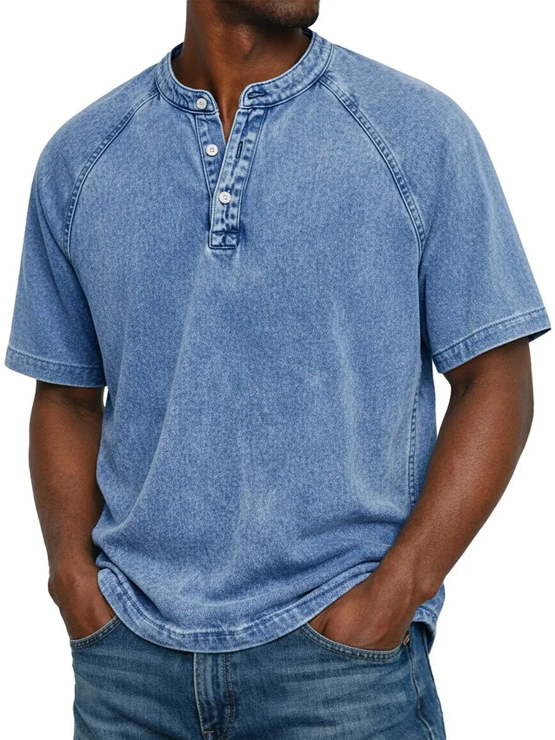 Misael - Camiseta Henley de Manga Corta con Efecto Lavado Vintage