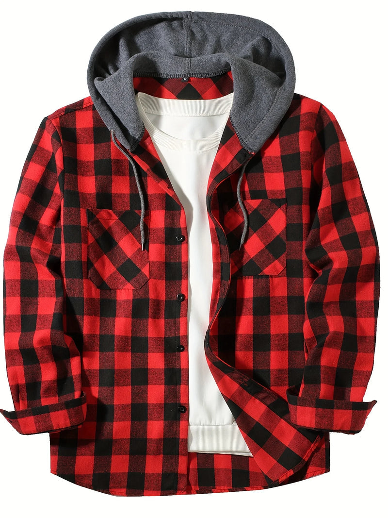 Ronildo - Camisa a Cuadros de Manga Larga Con Capucha y Botones