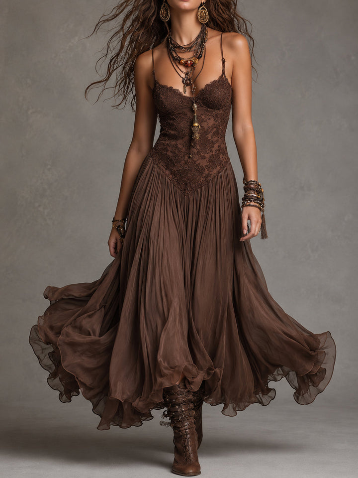 Serisha - Vestido Largo Fluido Con Corpiño De Encaje