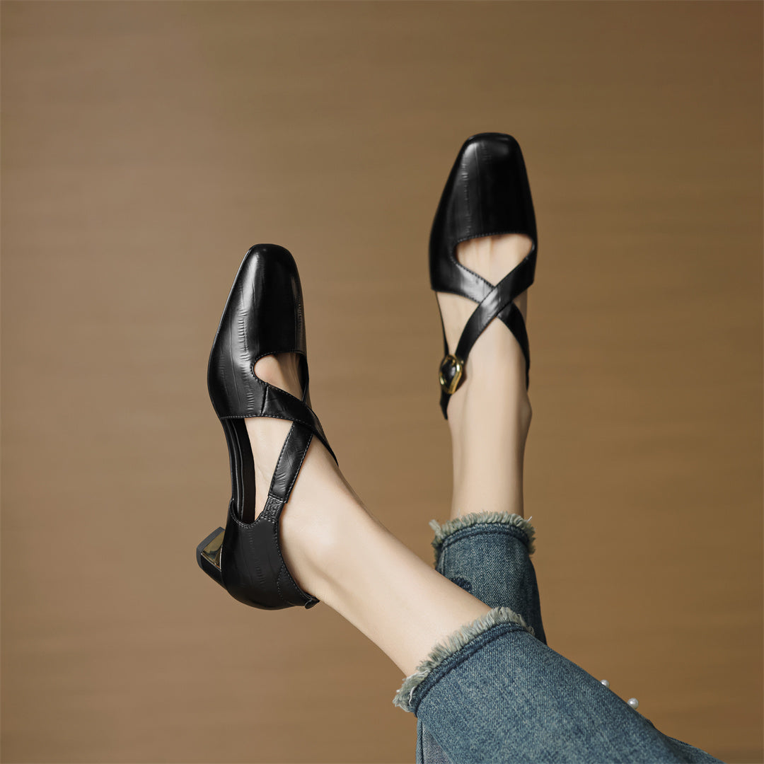 Malena - Zapatos De Cuero Con Tiras Cruzadas