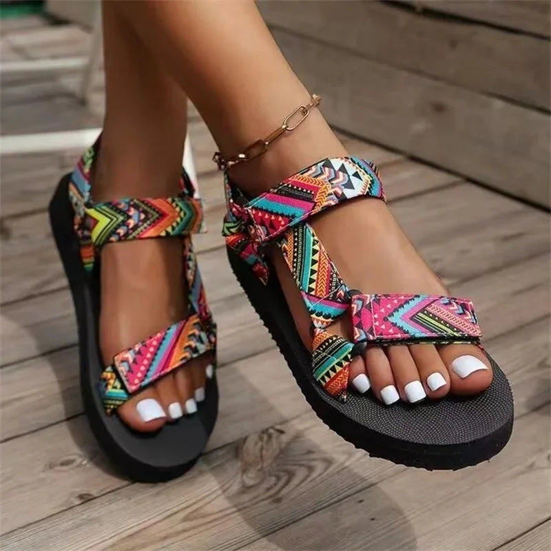 Maryane - Sandalias de Plataforma Con Velcro Estampadas