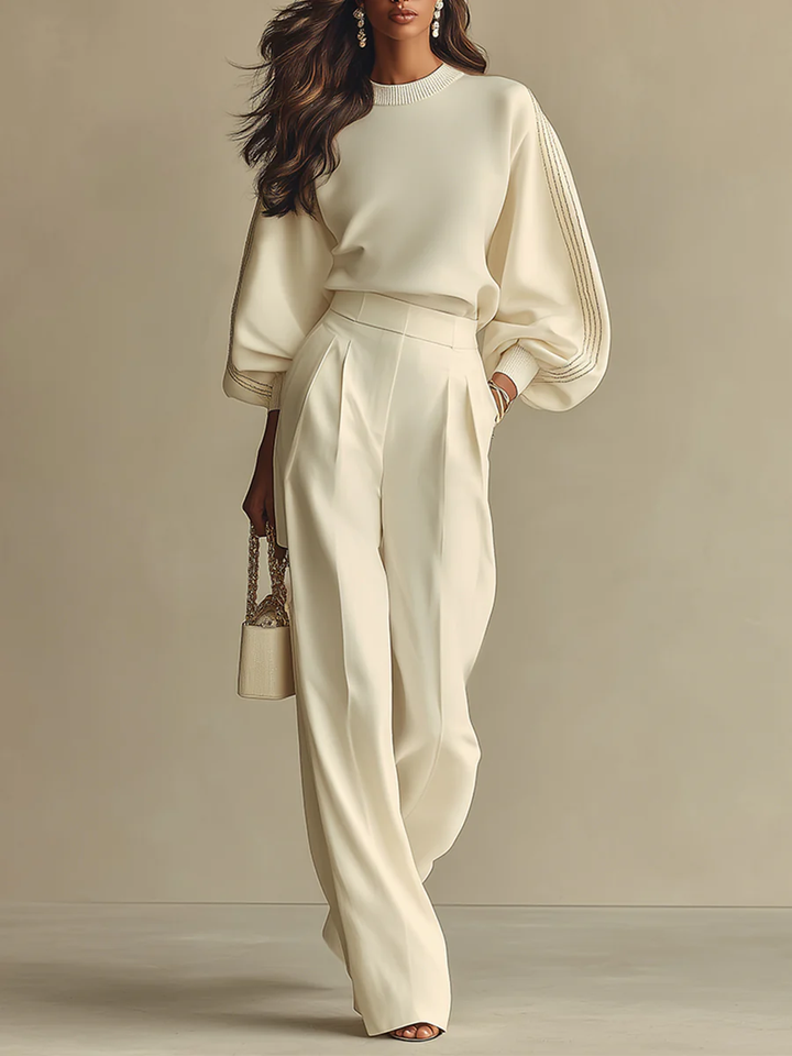 Leticya - Conjunto de Punto con Pantalones de Pierna Ancha