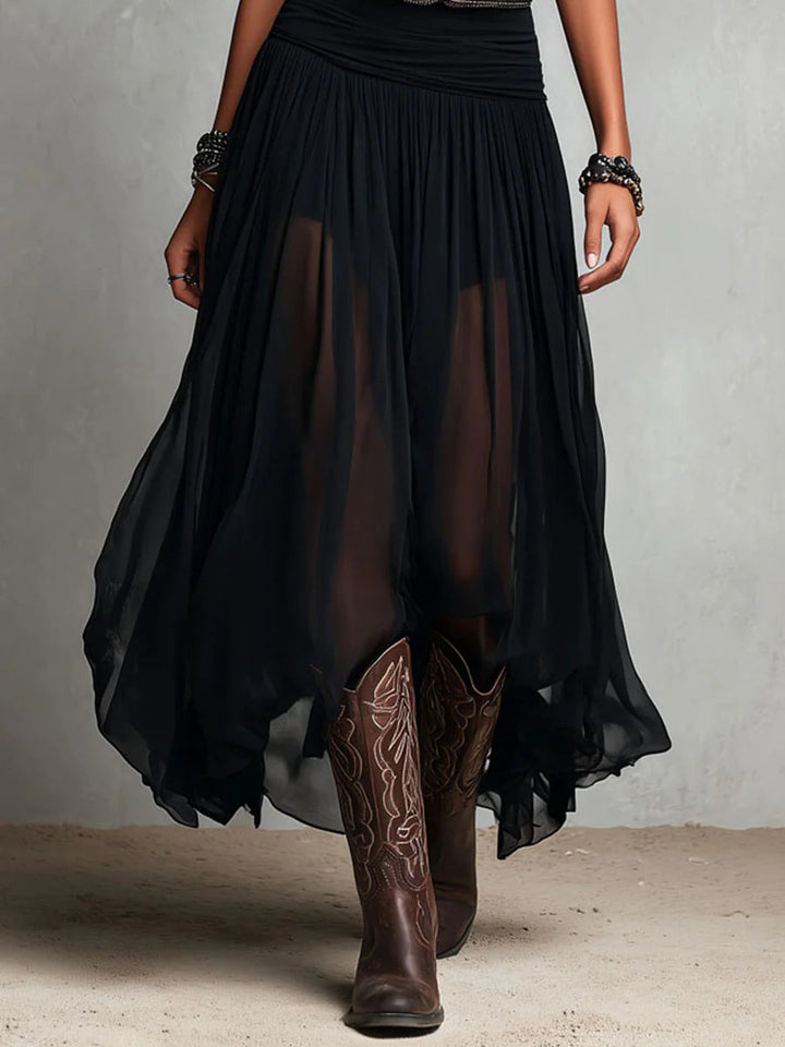 Odetta - Elegante Vestido Largo De Tul Con Cinturón