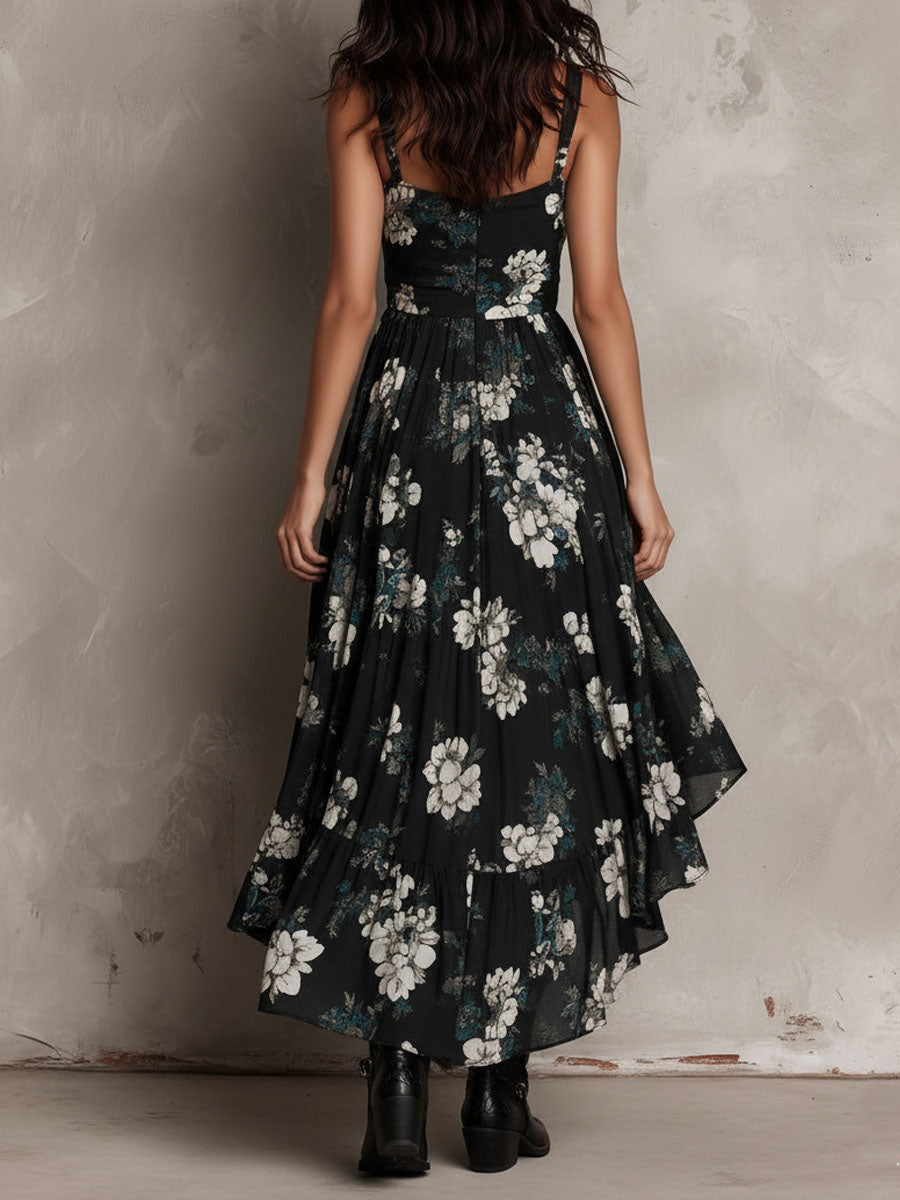 Meza - Vestido largo sin Tirantes con Estampado floral Bohemio