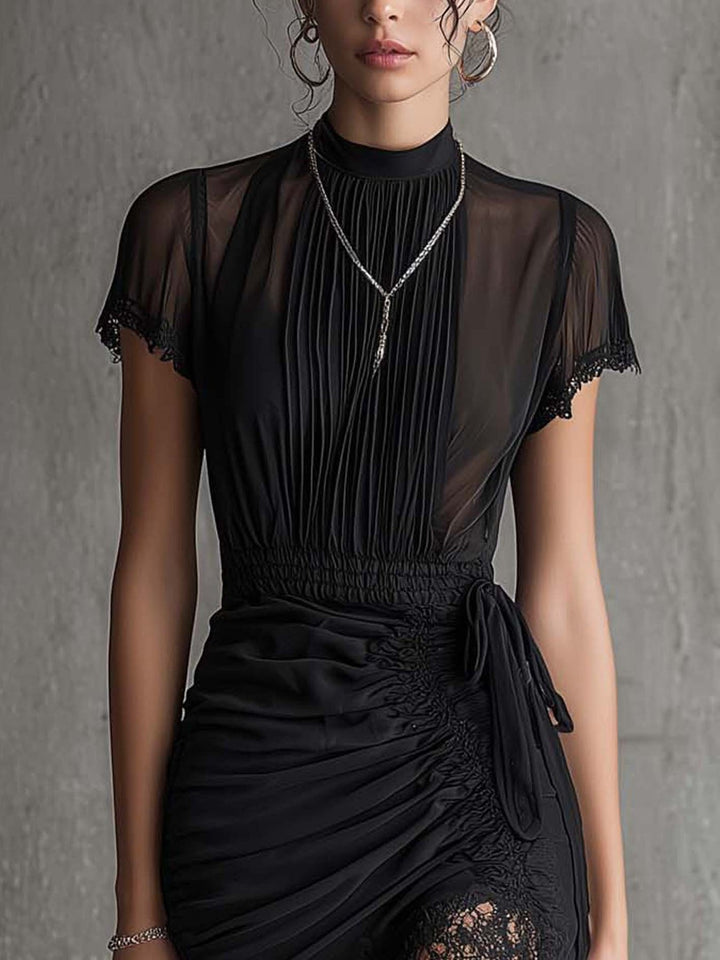 Semila - Mini Vestido Con Cintura Trenzada y Ribete De Encaje
