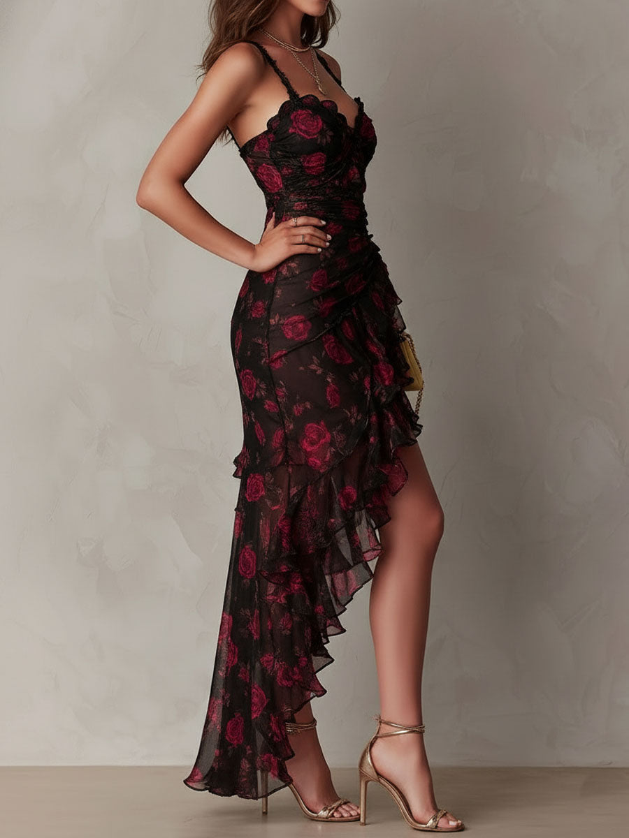 Deyna - Elegante Vestido Floral Con Bajo Fruncido